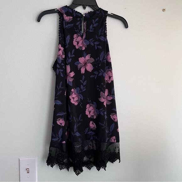 Daisy Fuentes Black sleeveless blouse with Pink & purple Floral Print xl - Picture 3 of 5